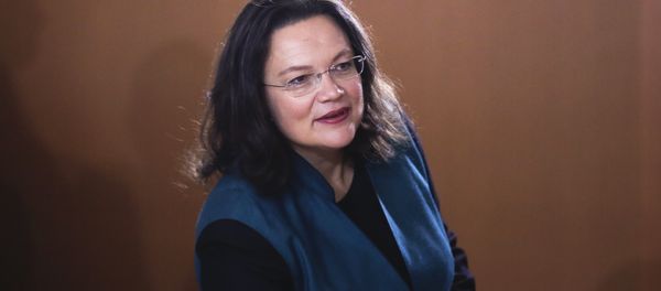 Andrea Nahles German Minister of Labor and Social Affairs arrives for thecabinet meeting of the German government after Sunday's general elections at the chancellery in Berlin, Wednesday, Sept. 27, 2017 Andrea Nahles German Minister of Labor and Social Affairs arrives for thecabinet meeting of the German government after Sunday's general elections at the chancellery in Berlin, Wednesday, Sept. 27, 2017 - Sputnik International