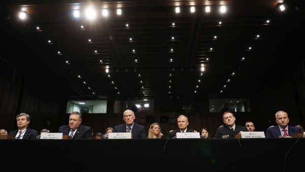 Federal Bureau of Investigation (FBI) Director Christopher Wray; Central Intelligence Agency (CIA) Director Mike Pompeo; Director of National Intelligence (DNI) Dan Coats; Defense Intelligence Agency Director Robert Ashley; National Security Agency (NSA) Director Michael Rogers; and National Geospatial Intelligence Agency Director Robert Cardillo testify before a Senate Intelligence Committee hearing on World Wide Threats on Capitol Hill in Washington, U.S - Sputnik International