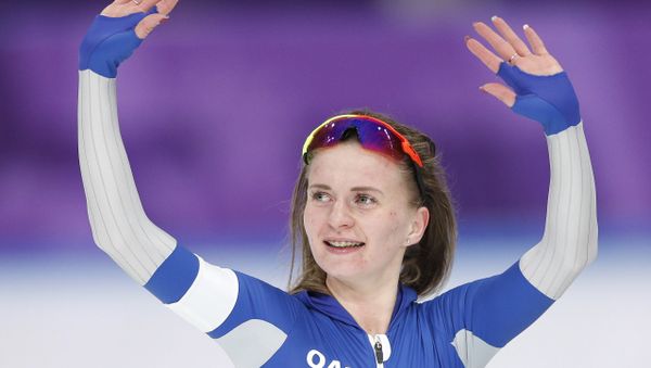 Speed Skating - Pyeongchang 2018 Winter Olympics - Women's 5000 m competition finals - Gangneung Oval - Gangneung, South Korea - February 16, 2018 - Olympic Athlete from Russia Natalia Voronina gestures after the race - Sputnik International