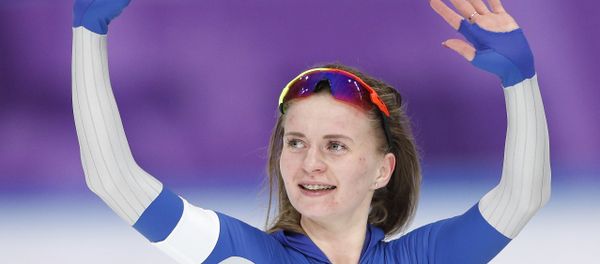 Speed Skating - Pyeongchang 2018 Winter Olympics - Women's 5000 m competition finals - Gangneung Oval - Gangneung, South Korea - February 16, 2018 - Olympic Athlete from Russia Natalia Voronina gestures after the race Speed Skating - Pyeongchang 2018 Winter Olympics - Women's 5000 m competition finals - Gangneung Oval - Gangneung, South Korea - February 16, 2018 - Olympic Athlete from Russia Natalia Voronina gestures after the race - Sputnik International
