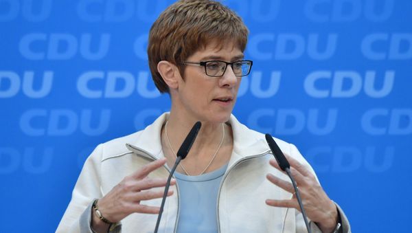 Annegret Kramp-Karrenbauer, top candidate of the conservative Christian Democratic Union (CDU) party for regional elections in the southwestern federal state of Saarland, gives a statement at the CDU headquarters in Berlin on March 27, 2017, one day after regional elections in the southwestern federal state of Saarland. (File) - Sputnik International