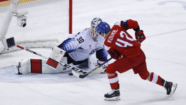 Ice Hockey - Pyeongchang 2018 Winter Olympics - Men's Quarterfinal Match - Czech Republic v U.S. - Gangneung Hockey Centre, Gangneung, South Korea - February 21, 2018 - Petr Koukal of the Czech Republic scores on goalie Ryan Zapolski of U.S. in a shootout - Sputnik International