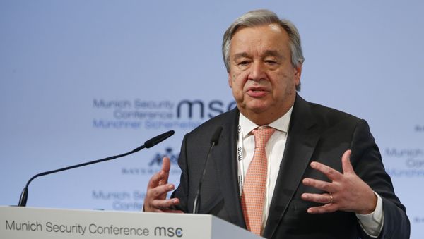 U.N. Secretary General Antonio Guterres talks at the Munich Security Conference in Munich, Germany, February 16, 2018 - Sputnik International
