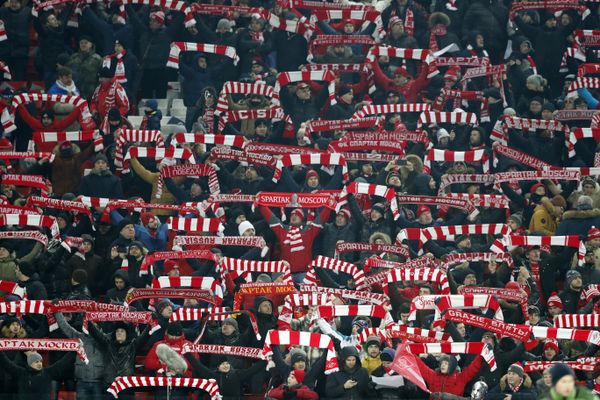 Spartak Moscow's team fans wave red scarves reading 'Spartak Moscow' during the Europa League, round of 32 first-leg soccer match between Spartak Moscow and Athletic Club Bilbao at the Otkrytiye Arena in Moscow, Russia, Thursday, Feb. 15, 2018. Spartak Moscow's team fans wave red scarves reading 'Spartak Moscow' during the Europa League, round of 32 first-leg soccer match between Spartak Moscow and Athletic Club Bilbao at the Otkrytiye Arena in Moscow, Russia, Thursday, Feb. 15, 2018. - Sputnik International