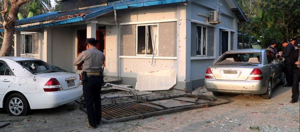 Bomb debris are seen after an explosion outside a building in Sittwe, Myanmar February 24, 2018 Bomb debris are seen after an explosion outside a building in Sittwe, Myanmar February 24, 2018 - Sputnik International