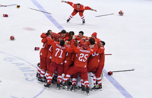 Russian ice hockey players celebrating their victory in the final match between Russia and Germany in the men's ice hockey tournament at the 2018 Winter Olympics Russian ice hockey players celebrating their victory in the final match between Russia and Germany in the men's ice hockey tournament at the 2018 Winter Olympics - Sputnik International
