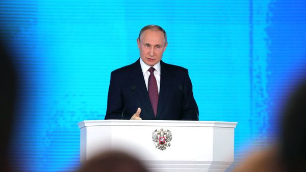 Russian President Vladimir Putin delivers his annual Presidential Address to the Federal Assembly at the Manezh Central Exhibition Hall Russian President Vladimir Putin delivers his annual Presidential Address to the Federal Assembly at the Manezh Central Exhibition Hall - Sputnik International