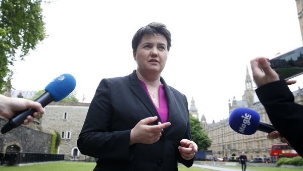 Scottish Conservative Party leader Ruth Davidson gives a series of TV interviews near the Palace of Westminster, in London, Monday May 15, 2017 - Sputnik International