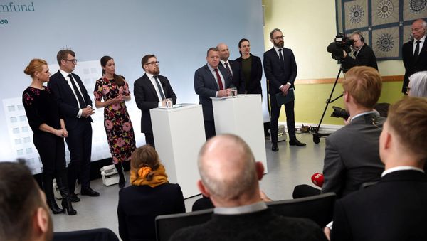 Danish minsters Inger Stoejberg, Troels Lund Poulsen, Mai Mercado, Simon Emil Ammitzboell-Bille, Lars Loekke Rasmussen, Soeren Pape Poulsen, Merete Riisager and Ole Birk Olesen attend a press conference in residential area Mjoelnerpark in Copenhagen, Denmark March 1, 2018 Danish minsters Inger Stoejberg, Troels Lund Poulsen, Mai Mercado, Simon Emil Ammitzboell-Bille, Lars Loekke Rasmussen, Soeren Pape Poulsen, Merete Riisager and Ole Birk Olesen attend a press conference in residential area Mjoelnerpark in Copenhagen, Denmark March 1, 2018 - Sputnik International