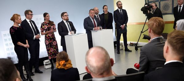 Danish minsters Inger Stoejberg, Troels Lund Poulsen, Mai Mercado, Simon Emil Ammitzboell-Bille, Lars Loekke Rasmussen, Soeren Pape Poulsen, Merete Riisager and Ole Birk Olesen attend a press conference in residential area Mjoelnerpark in Copenhagen, Denmark March 1, 2018 Danish minsters Inger Stoejberg, Troels Lund Poulsen, Mai Mercado, Simon Emil Ammitzboell-Bille, Lars Loekke Rasmussen, Soeren Pape Poulsen, Merete Riisager and Ole Birk Olesen attend a press conference in residential area Mjoelnerpark in Copenhagen, Denmark March 1, 2018 - Sputnik International