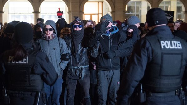 (File) Policemen face left-wings counter-demonstrators protesting against a far-right AfD (Alternative for Germany) demonstration at the old market place in Dresden, eastern Germany on February 13, 2018 - Sputnik International
