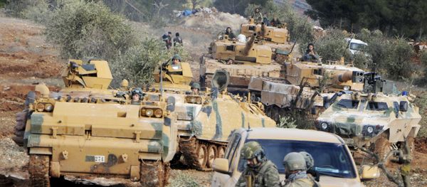 Turkish troops take control of Bursayah hill, which separates the Kurdish-held enclave of Afrin from the Turkey-controlled town of Azaz, Syria, Sunday, Jan. 28, 2018 Turkish troops take control of Bursayah hill, which separates the Kurdish-held enclave of Afrin from the Turkey-controlled town of Azaz, Syria, Sunday, Jan. 28, 2018 - Sputnik International
