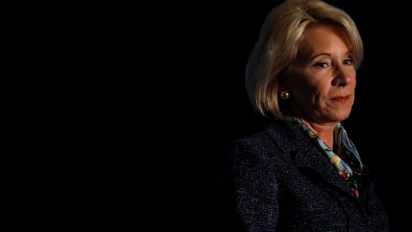 Secretary of Education Betsy DeVos delivers remarks about administration efforts to increase school safety at The National Parent-Teacher Association Legislative Conference in Arlington, VA, March 13, 2018. - Sputnik International