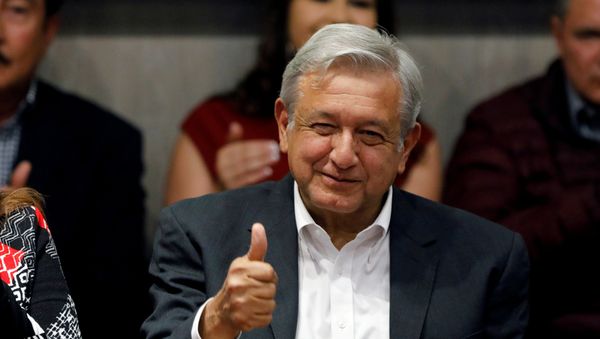 FILE PHOTO: Andres Manuel Lopez Obrador, presidential candidate of the National Regeneration Movement (MORENA) gives a thumbs up to members of Partido del Trabajo (Labor Party), in Mexico City, Mexico February 19, 2018 FILE PHOTO: Andres Manuel Lopez Obrador, presidential candidate of the National Regeneration Movement (MORENA) gives a thumbs up to members of Partido del Trabajo (Labor Party), in Mexico City, Mexico February 19, 2018 - Sputnik International