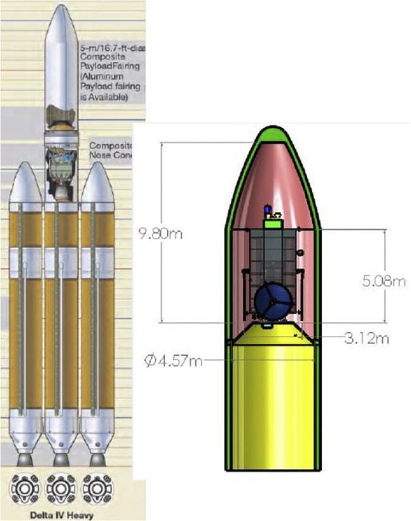 The HAMMER spacecraft (left) and a Delta-IV rocket (right) - Sputnik International