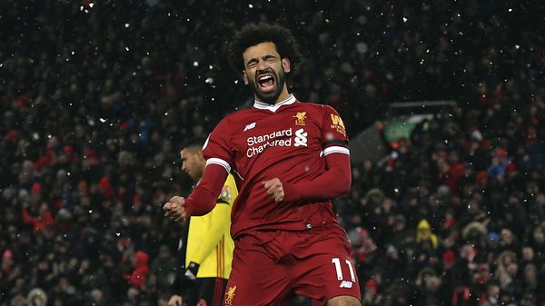 Liverpool's Mohamed Salah celebrates scoring his hat-trick during the English Premier League soccer match between Liverpool and Watford at Anfield, Liverpool, England - Sputnik International