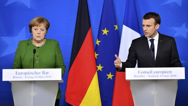 French President Emmanuel Macron, right, and German Chancellor Angela Merkel participate in a media conference at the conclusion of an EU summit in Brussels French President Emmanuel Macron, right, and German Chancellor Angela Merkel participate in a media conference at the conclusion of an EU summit in Brussels - Sputnik International