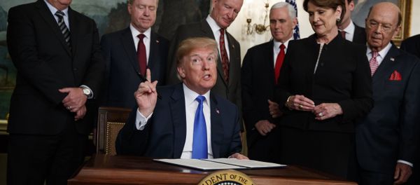 President Donald Trump speaks before he signs a presidential memorandum imposing tariffs and investment restrictions on China in the Diplomatic Reception Room of the White House, Thursday, March 22, 2018, in Washington. President Donald Trump speaks before he signs a presidential memorandum imposing tariffs and investment restrictions on China in the Diplomatic Reception Room of the White House, Thursday, March 22, 2018, in Washington. - Sputnik International