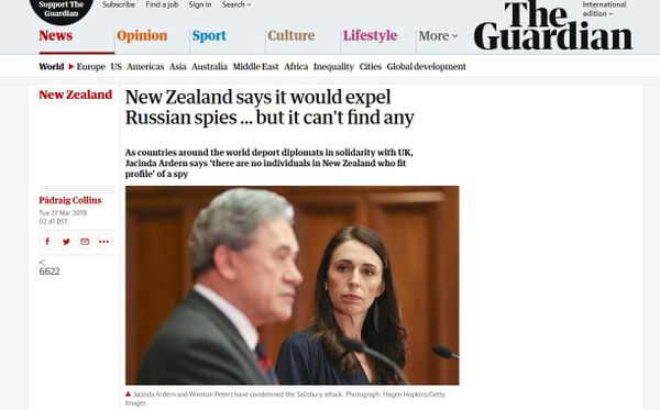 Screengrab of the Guardian story criticizing New Zealand over its apparent lack of solidarity. - Sputnik International
