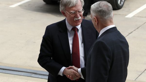 President Donald Trump's pick for national security adviser John Bolton, left, shakes hands with Defense Secretary Jim Mattis, as Bolton arrives at the Pentagon, Thursday, March 29, 2018, in Washington. - Sputnik International