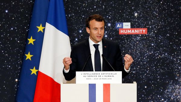 French President Emmanuel Macron delivers a speech during the Artificial Intelligence for Humanity event in Paris, France, March 29, 2018 French President Emmanuel Macron delivers a speech during the Artificial Intelligence for Humanity event in Paris, France, March 29, 2018 - Sputnik International