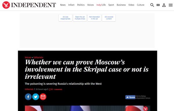 The Independent's 'bold' editorial amid the revelation that Porton Down scientists couldn't prove the poison's origin. - Sputnik International