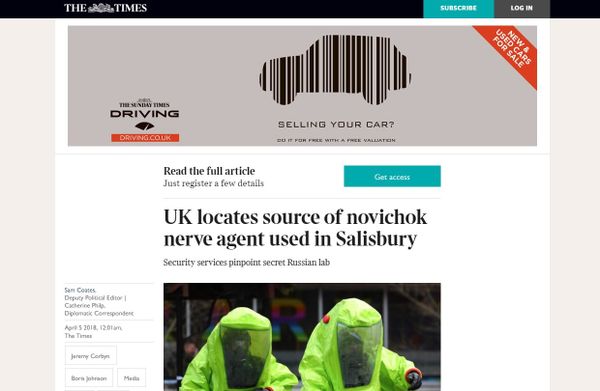 Screenshot of The Times' story. - Sputnik International