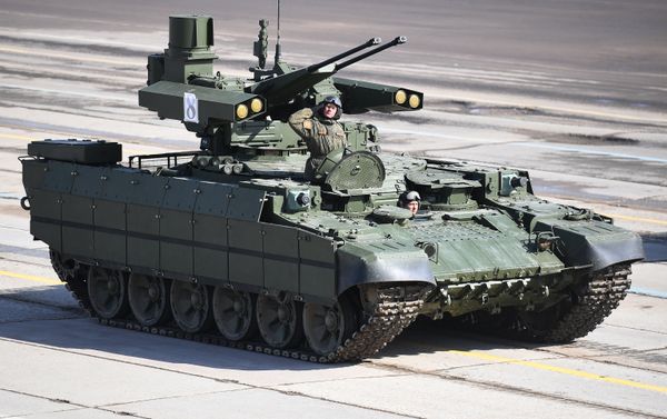 A Terminator armored fighting vehicle during a Victory Day Military Parade rehearsal at the Alabino military training ground in the Moscow Region A Terminator armored fighting vehicle during a Victory Day Military Parade rehearsal at the Alabino military training ground in the Moscow Region - Sputnik International