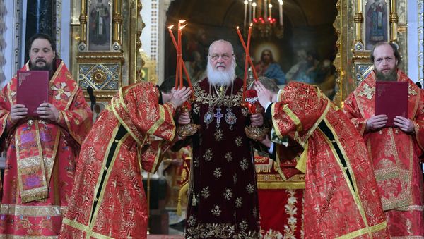 Head of the Russian Orthodox Church, Patriarch Kirill of Moscow and All Russia, leads the festive Easter service. - Sputnik International