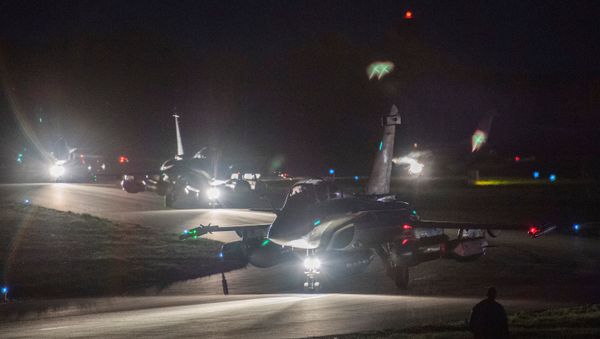 French Rafale fighter jets prepare to take off late April 13, 2018 from the Saint-Dizier military base in eastern France, in this picture released April 14, 2018 by the French Military French Rafale fighter jets prepare to take off late April 13, 2018 from the Saint-Dizier military base in eastern France, in this picture released April 14, 2018 by the French Military - Sputnik International