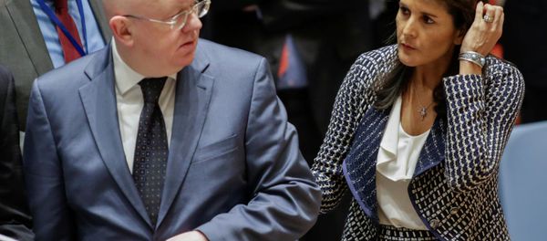 United States Ambassador to the United Nations Nikki Haley and Russian Ambassador to the United Nations Vasily Nebenzya are seen before the United Nations Security Council meeting on Syria at the U.N. headquarters in New York, U.S., April 13, 2018 United States Ambassador to the United Nations Nikki Haley and Russian Ambassador to the United Nations Vasily Nebenzya are seen before the United Nations Security Council meeting on Syria at the U.N. headquarters in New York, U.S., April 13, 2018 - Sputnik International