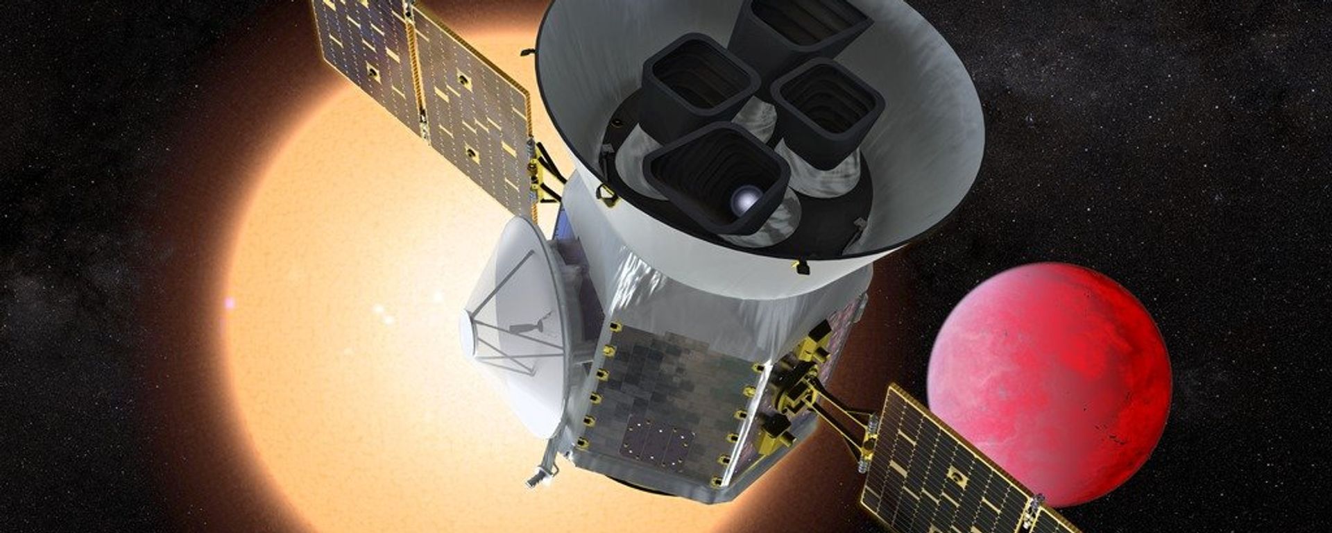 Artist concept of TESS in front of a lava planet orbiting its host star. Image credit: NASA’s Goddard Space Flight Center Artist concept of TESS in front of a lava planet orbiting its host star. Image credit: NASA’s Goddard Space Flight Center - Sputnik International, 1920, 29.11.2023