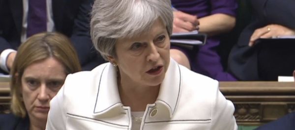 Britain's Prime Minister Theresa May makes a statement to MPs in the House of Commons in London, Monday April 16, 2018 over her decision to launch air strikes against Syria. - Sputnik International