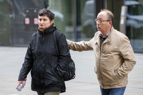 Sophie Lionnet's mother Catherine and her grandfather Stephane Devallone outside the court on Monday April 16 - Sputnik International