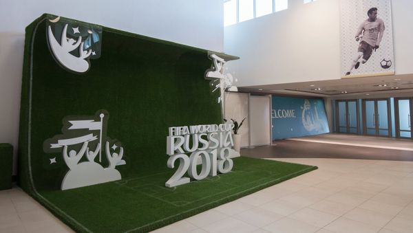 Lobby of Fisht Olympic Stadium in Sochi decorated for the upcoming 2018 FIFA World Cup Lobby of Fisht Olympic Stadium in Sochi decorated for the upcoming 2018 FIFA World Cup - Sputnik International