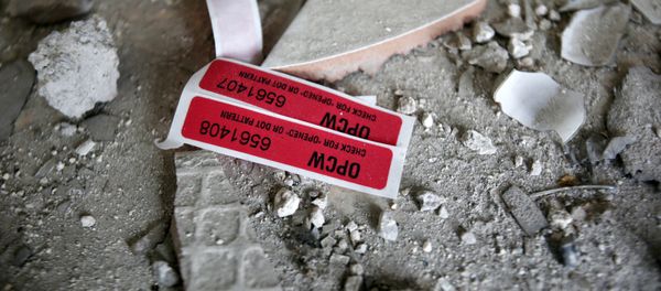 Labels of the Organisation for the Prohibition of Chemical Weapons (OPCW) are seen iside a damaged house in Douma in Damascus, Syria April 23, 2018 Labels of the Organisation for the Prohibition of Chemical Weapons (OPCW) are seen iside a damaged house in Douma in Damascus, Syria April 23, 2018 - Sputnik International