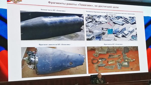 Chief of the Main Operations Directorate of the General Staff of the Russian Armed Forces Sergei Rudskoi at a briefing on the developments in Syria, where he demonstrated fragments of the coalition missiles shot down by the Syrian anti-aircraft defense systems Chief of the Main Operations Directorate of the General Staff of the Russian Armed Forces Sergei Rudskoi at a briefing on the developments in Syria, where he demonstrated fragments of the coalition missiles shot down by the Syrian anti-aircraft defense systems - Sputnik International