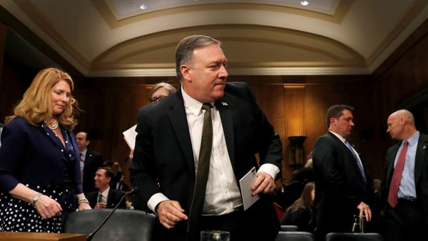 CIA Director Mike Pompeo leaves his seat for a break after testifying before a Senate Foreign Relations Committee confirmation hearing on Pompeo's nomination to be secretary of state on Capitol Hill in Washington, U.S. CIA Director Mike Pompeo leaves his seat for a break after testifying before a Senate Foreign Relations Committee confirmation hearing on Pompeo's nomination to be secretary of state on Capitol Hill in Washington, U.S. - Sputnik International