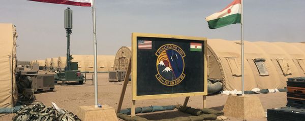 In this photo taken Monday, April 16, 2018, a U.S. and Niger flag are raised side by side at the base camp for air forces and other personnel supporting the construction of Niger Air Base 201 in Agadez, Niger. In this photo taken Monday, April 16, 2018, a U.S. and Niger flag are raised side by side at the base camp for air forces and other personnel supporting the construction of Niger Air Base 201 in Agadez, Niger. - Sputnik International