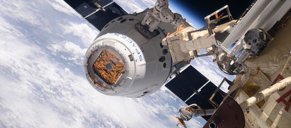 Космический грузовик SpaceX Dragon во время стыковки с МКС - Sputnik International