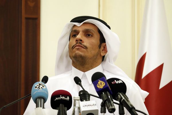 Sheikh Mohammed bin Abdulrahman Al Thani listens to a reporter's question during a media availability with Secretary of State Rex Tillerson, after their meeting, Sunday, Oct. 22, 2017, in Doha,Qatar - Sputnik International