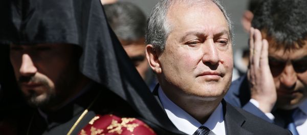 Armenian President Armen Sarkissian attends a wreath laying ceremony to commemorate the 103rd anniversary of mass killing of Armenians by Ottoman Turks, at the Tsitsernakaberd Memorial Complex in Yerevan, Armenia April 24, 2018 Armenian President Armen Sarkissian attends a wreath laying ceremony to commemorate the 103rd anniversary of mass killing of Armenians by Ottoman Turks, at the Tsitsernakaberd Memorial Complex in Yerevan, Armenia April 24, 2018 - Sputnik International