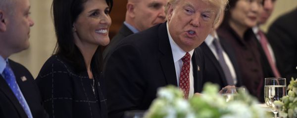 President Donald Trump, sitting next to U.S. Ambassador to the UN Nikki Haley, speaks during a working lunch with ambassadors of countries on the United Nations Security Council and their spouses, Monday, April 24, 2017, in the State Dining Room of the White House in Washington President Donald Trump, sitting next to U.S. Ambassador to the UN Nikki Haley, speaks during a working lunch with ambassadors of countries on the United Nations Security Council and their spouses, Monday, April 24, 2017, in the State Dining Room of the White House in Washington - Sputnik International
