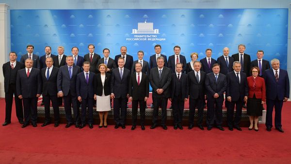 Russian Prime Minister Dmitry Medvedev and the Cabinet members Russian Prime Minister Dmitry Medvedev and the Cabinet members - Sputnik International