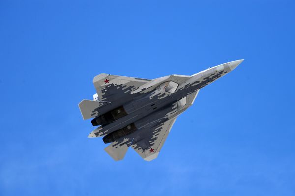 The multipurpose fighter of the fifth generation SU-57 on the military parade devoted to the 73rd anniversary of the victory in the Great Patriotic War of 1941-1945 - Sputnik International