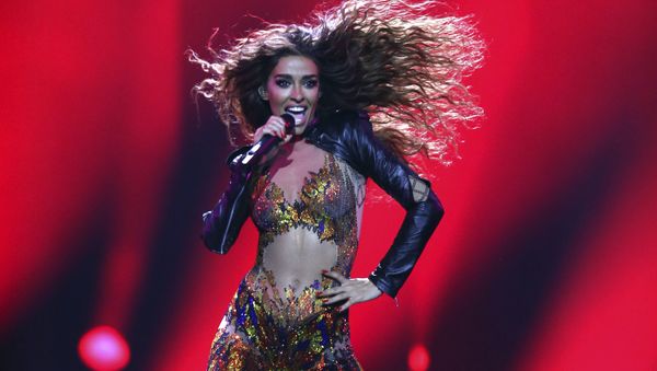 Eleni Foureira from Cyprus performs the song 'Fuego' in Lisbon, Portugal, Tuesday, May 8, 2018 during the first semi-final for the Eurovision Song Contest. - Sputnik International