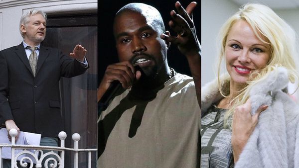 Mashup of photographs of Julian Assange, Kanye West and Pamela Anderson. - Sputnik International