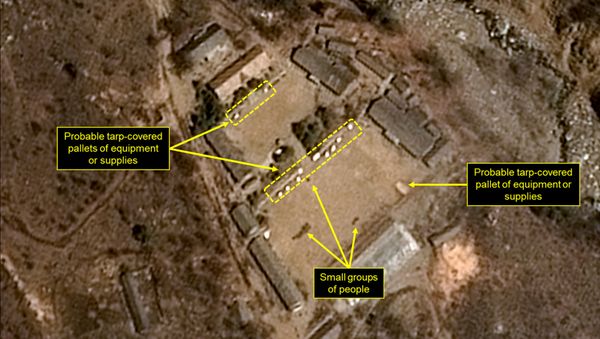 This satellite image released and notated by Airbus Defense & Space and 38 North on April 12, 2017, shows the Punggye-ri nuclear test site in North Korea - Sputnik International