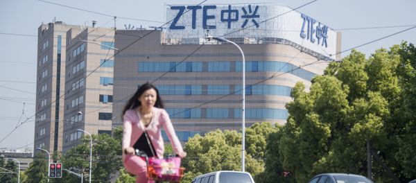 This picture taken on May 3, 2018 shows the ZTE logo on an office building in Shanghai This picture taken on May 3, 2018 shows the ZTE logo on an office building in Shanghai - Sputnik International