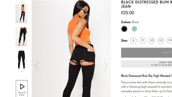 Black Distressed Bum Rip High Waisted Skinny Jean - Sputnik International